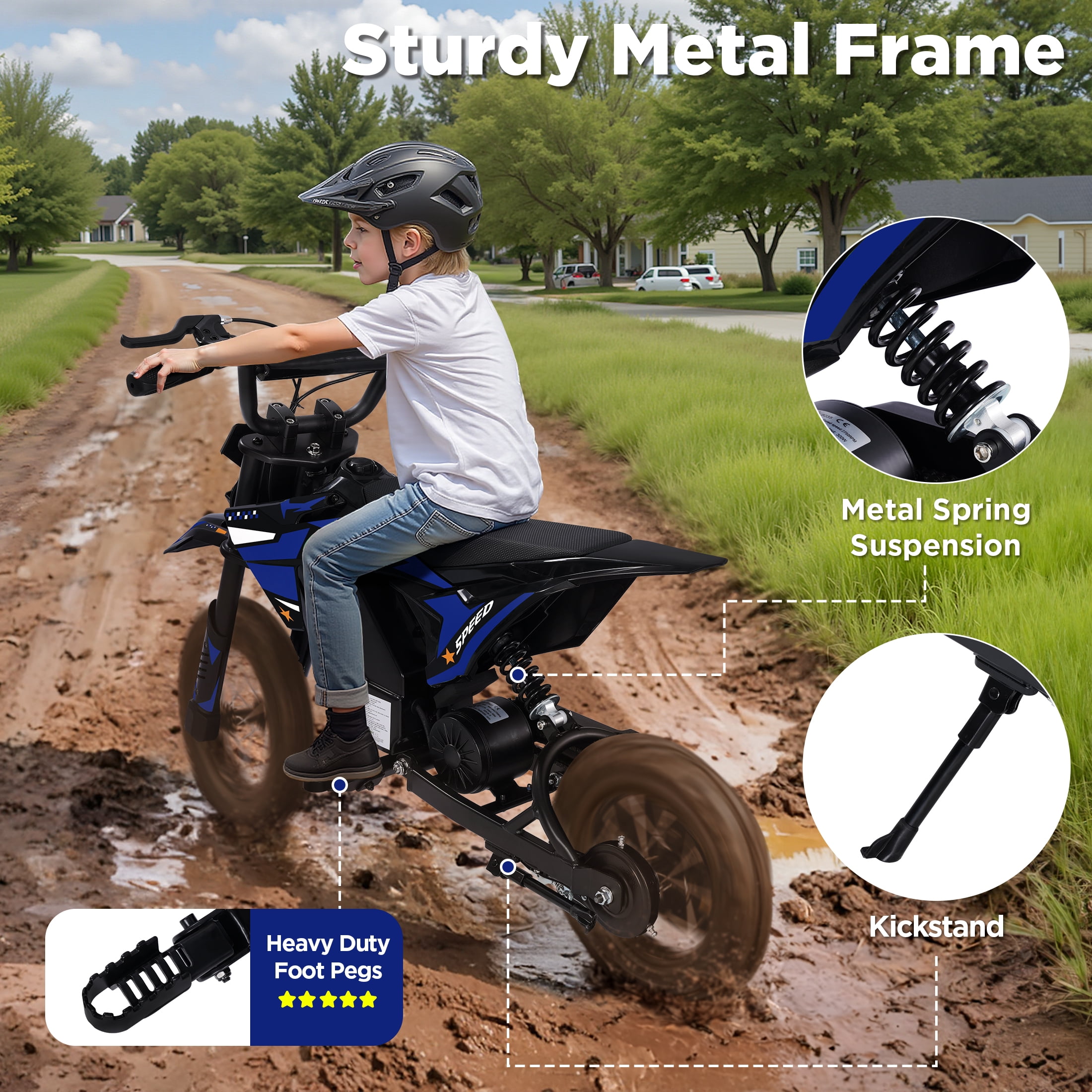 Hijoke 36V Kids Electric Dirt Bike, 15.5 MPH High-Speed Electric Motorcycle Ride on Toy for Kids Aged 3-10, 133 LBS Max Load, 10-Mile Range, Waterproof Seat, Twist Grip Throttle, Blue