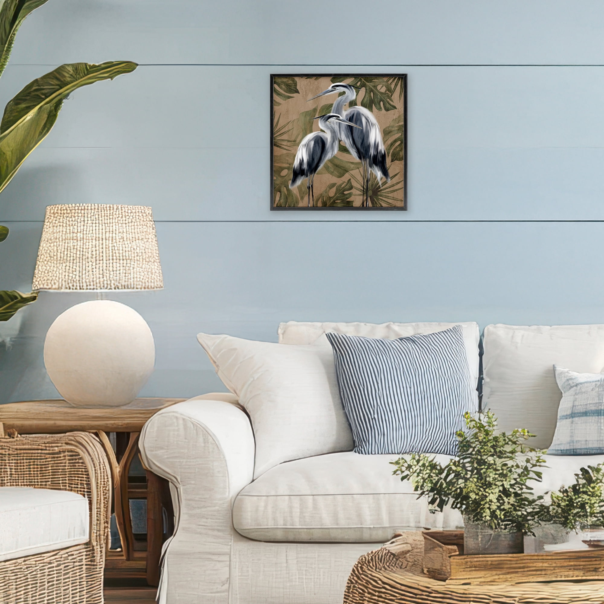 Stupell Industries Two Herons over Tropical Leaves Black Framed Giclee Art, design by Kim Allen