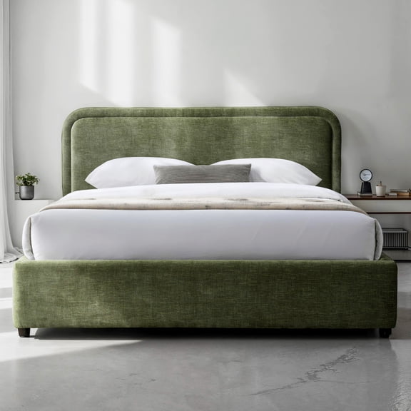 Omax Decor Chloe Fabric Upholstered Platform Queen Bed in Moss Green