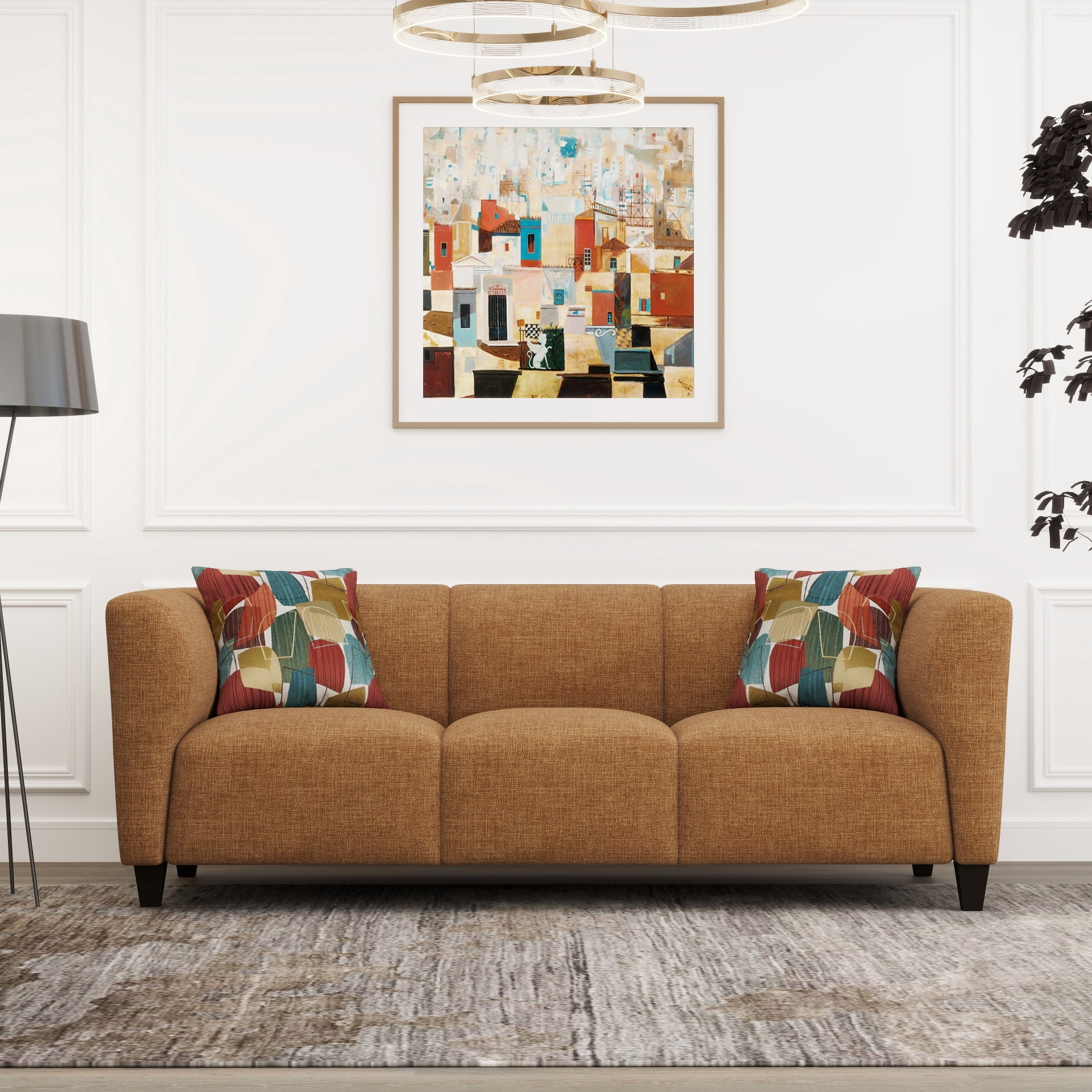 Roundhill Furniture Della Upholstered Stationary Sofa, Yellow