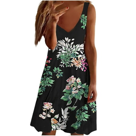 

Juebong Women s Summer Flower Printing Casual Sleeveless V Neck Mini Dress