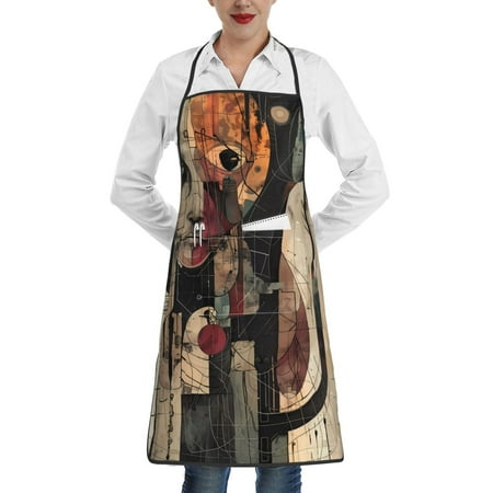 

Qekee Abstract Geometric Faces Print Adjustable Bib Apron Resistant with Pocket Cooking Kitchen Aprons for Women Men Server Chef Apron