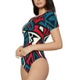 thumbnail image 2 of KLL Women 's Crew Neck Bodysuit Jumpsuits Geometric Elements Print Short onesies Stretch T Shirts, 2 of 7