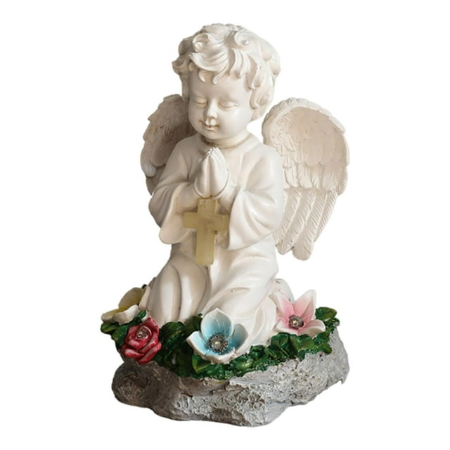 Estatua de ángel solar para decoración de jardín, elegante decoración solar para patio, figura de ángel rezando para parterres, porche, regalo de