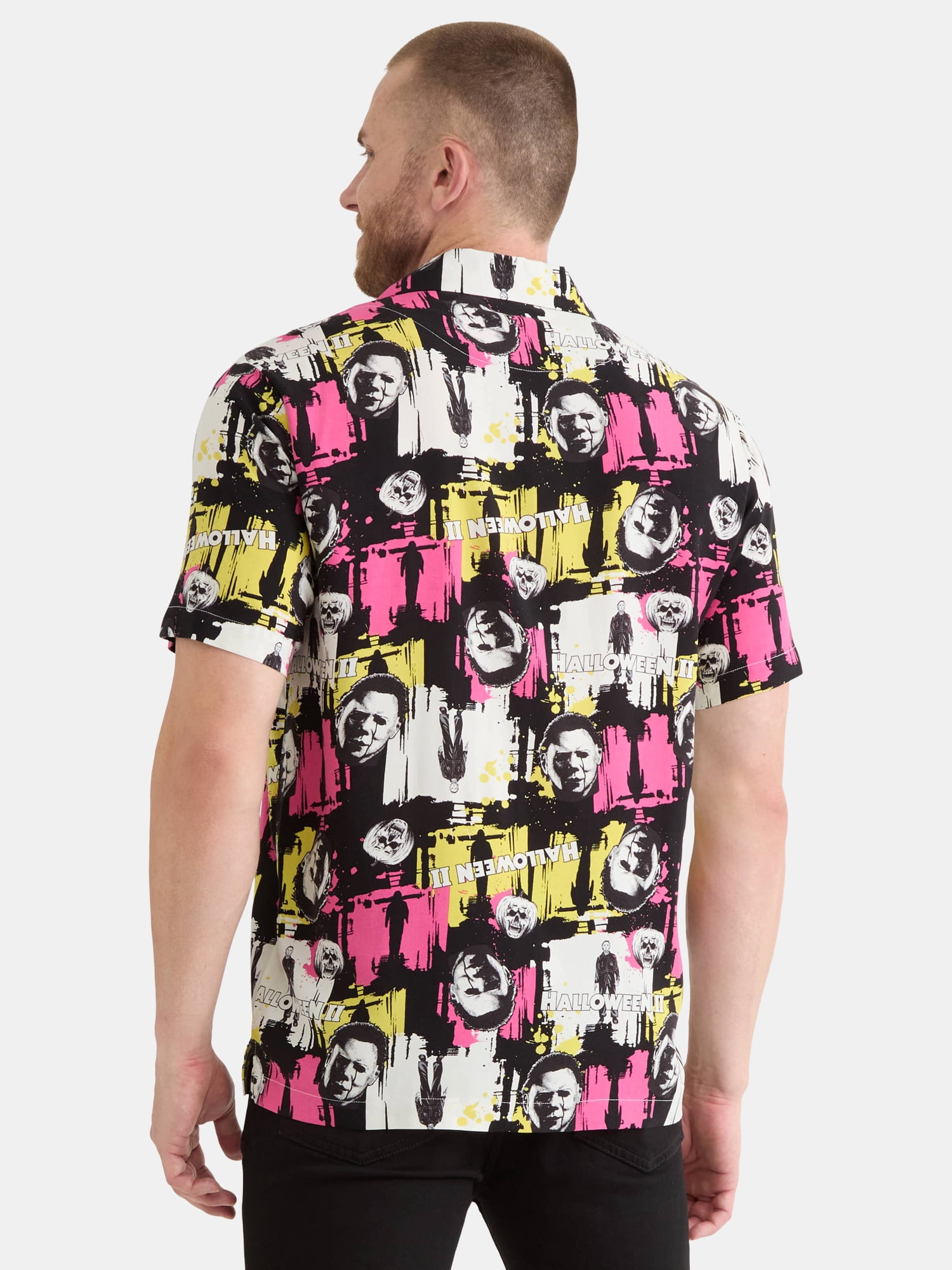 Halloween 2 Men's and Big Men's Print Button-Up Shirt with Short Sleeves, Sizes XS-3XL