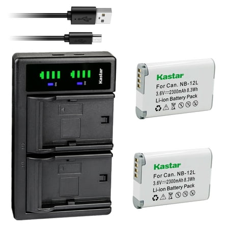 Kastar 2-Pack Battery and LTD2 USB Charger Replacement for Canon NB-12L NB-12LH Battery Canon CB-2LG CB-2LGE Charger Canon PowerShot G1 X Mark II PowerShot N100 VIXIA mini X (LEGRIA mini X) Camera