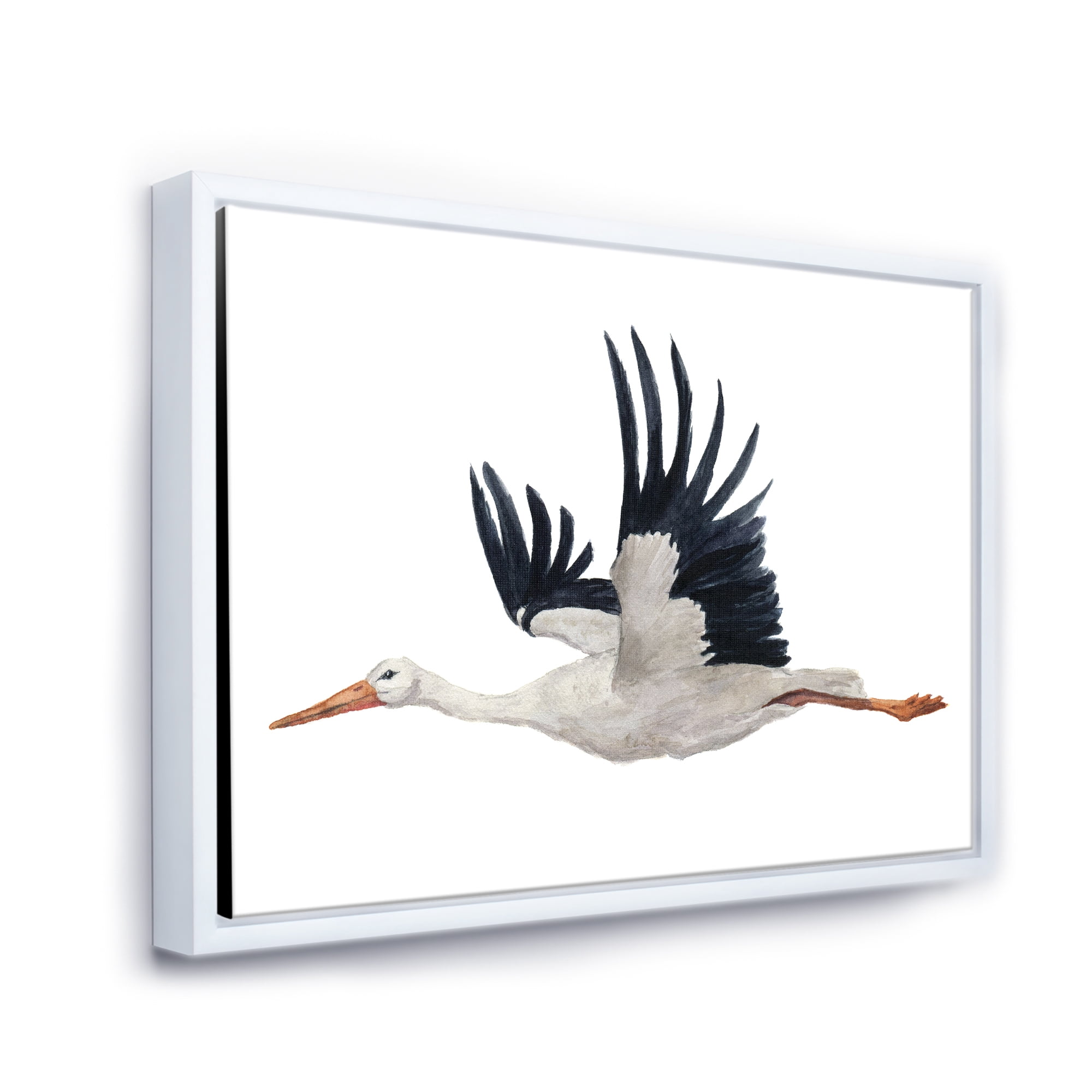 Designart 'White Stork Ciconia Flying Bird ' Traditional Framed Canvas Wall Art Print