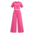 thumbnail image 6 of 2 Piece Sets for Women Solid Color Short Sleeve Crop Tops and High Waisted Wide Leg Pants with Pocket Set Summer Outfits Casual Workwear Casual Fashion 2026, 6 of 8
