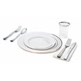 thumbnail image 2 of " OCCASIONS " 320 pcs/40 Guest-Full Tableware Set-Wedding Disposable Plastic Plates Silverware, Silver Rimmed Tumblers and White Paper Napkins (Combo B, White & Silver Rim), 2 of 4