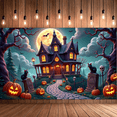 thumbnail image 4 of Halloween Theme Haunted House Design Spooky Black Cat Jack O Lantern Banner for Halloween Party Decoration Outdoor Indoor, 4 of 9
