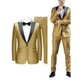 thumbnail image 2 of Men's 2-Piece Suit Set - Blue Glitter Blazer with Black Peak Lapel, Matching Pants, Bonus Bow Tie, 80% Polyester 20% Viscose, Stretch Waist, 2 of 5