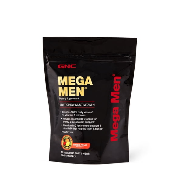 GNC Mega Men Multivitamin - Mixed Fruit, 60 Soft Chews, Essential B Vitamins for
