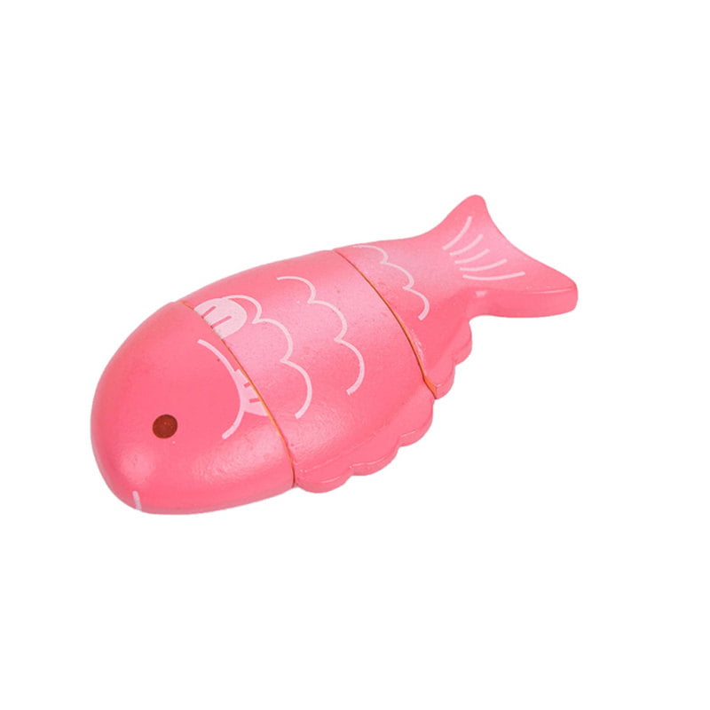Prettyia Magnetic Connected Wooden Cutting Fish Kitchen Play Food Kids Toy 