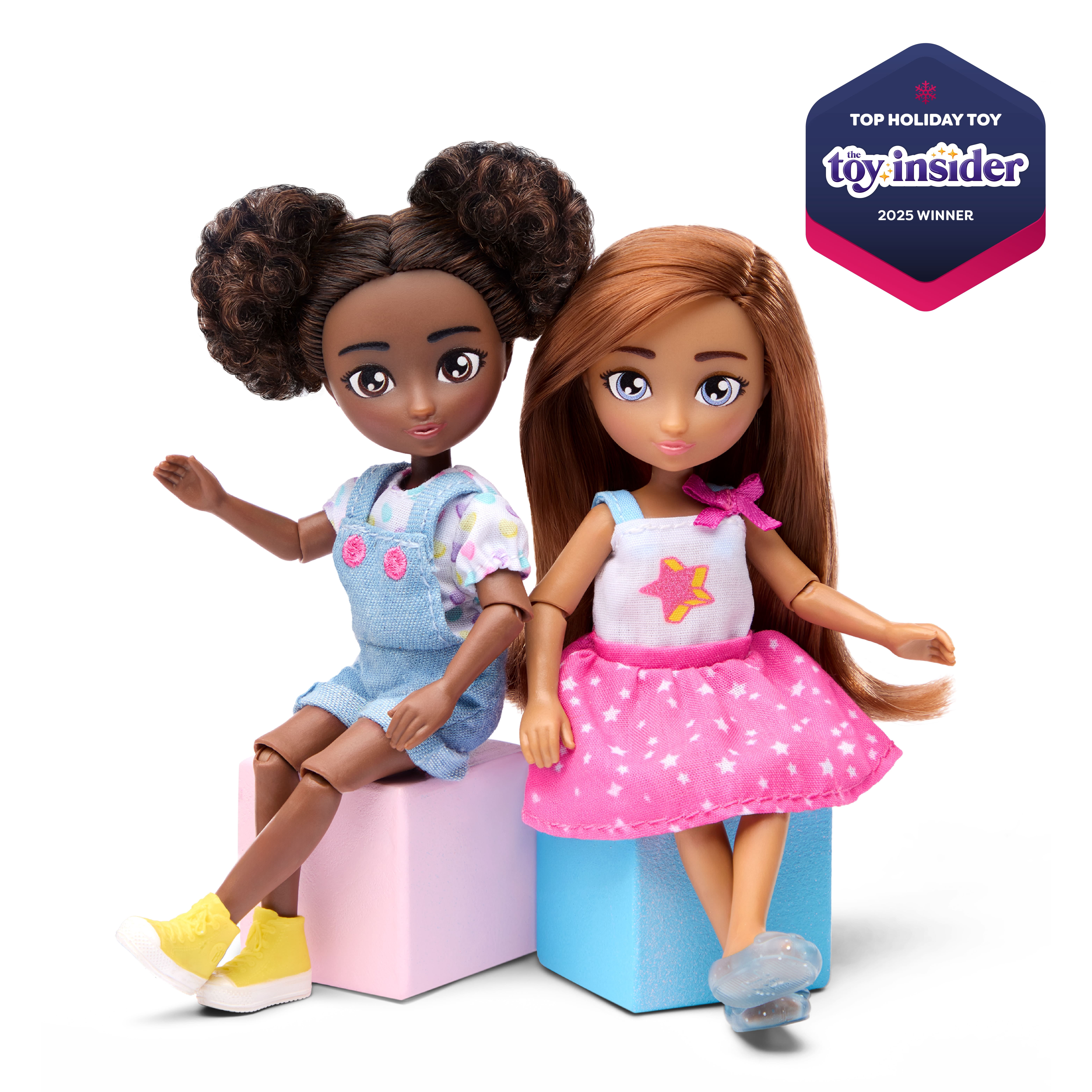 Hey Bestie Isa & Evie 18 Piece Set of 2 (5.5-inch) Mini Dolls with Toy Dogs & Pet Accessories, Kids Ages 3 & Up