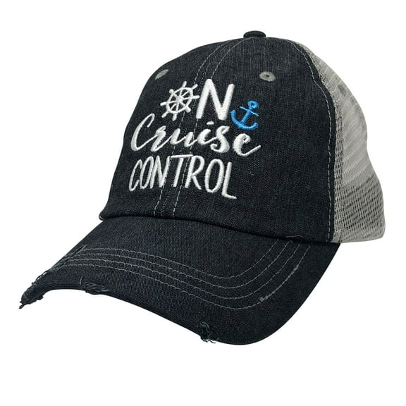 On Cruise Control Embroidered Baseball Hat Mesh Trucker Style Hat Cap Cruise Vacation Dark Grey