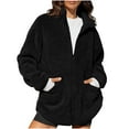 thumbnail image 2 of Zedker Womens Fuzzy Fleece Jacket Fall Winter Warm Long Sleeve Sherpa Coats Casual Full Zip Up Outerwear with Pockets Black L, 2 of 6