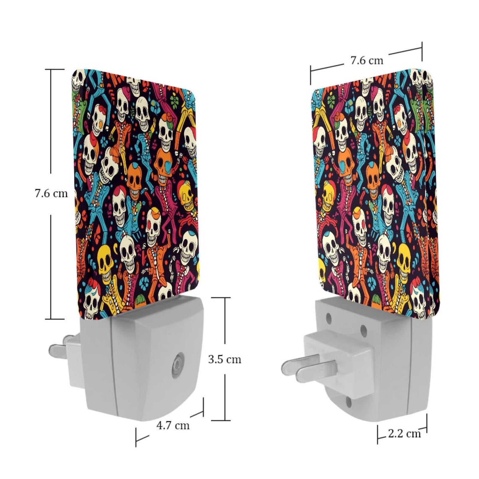 PhooArto Dancing Skull Colorful Pattern Plug in LED Night Light Auto Sensor Dusk to Dawn Decorative Night for Bedroom, Bathroom, Kitchen, Hallway, Stairs, Baby's Room, Energy Saving