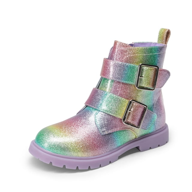 Botas DREAM PAIRS para Niñas con Brillo y Hebilla en el Tobillo Arcoíris Talla 4 para Niñas Grandes