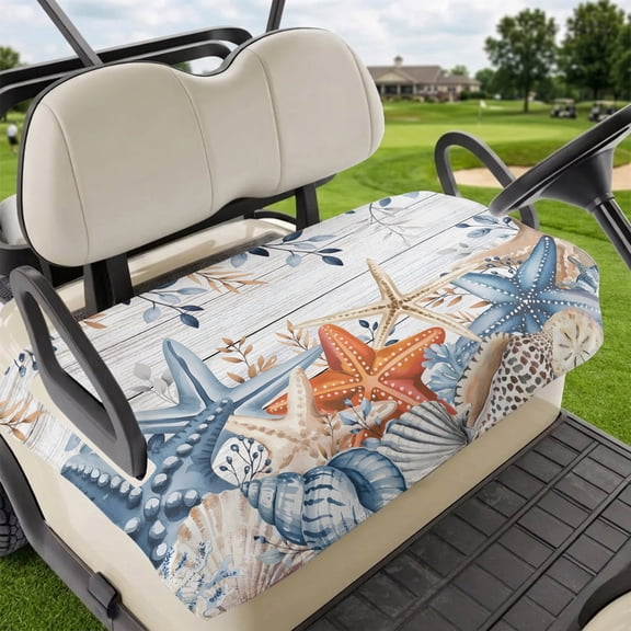 Golf Cart Seat Covers for 2 Seater,Blue Coastal Microfiber Cart Seat Towel Blanket,Summer Beach Starfish Weeping Eucalyptus Wooden Absorbent NonSlip Bench Seats Protector for Golf Course 51"x31"