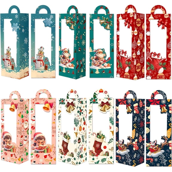 24PCS Christmas Treat Boxes with Handle, 6 Designs Cardboard Gift Boxes with Clear Window for Holiday Cookie Candy Packaging, Christmas House Candy Boxes Party Favor Supplies