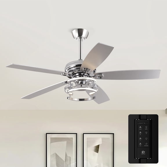 52" Modern Chrome DC Motor Reversible Ceiling Fan with Dimmable LED Light and Remote