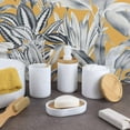 thumbnail image 3 of Pure Matte White Soap Dispenser with Natural Bamboo Top - Polyresin Liquid Pump, Modern Bathroom Accessory, 3 of 7