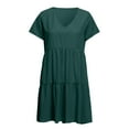 thumbnail image 4 of Floenr Womens Plus Size Maxi Dresses,Fashion Solid Color V-Neck Short Sleeve Summer Dresses,Casual Loose Empire Waist Dress Ruffle Hem Swing Dress Mini Dress, 4 of 6