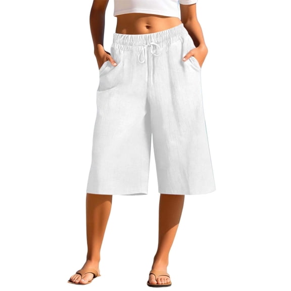 hotojiny Capri Pants for Women Casual Wide Leg Drawstring High Waist Cropped Pants Stylish Solid Color Capris with Pockets
