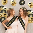 thumbnail image 3 of YANSION 40th Birthday Gifts Decorations for Her, Including 40th Happy Birthday Cake Toppers, Birthday Sash with Gold Brooch, Keyring, Rhinestone Tiara Crown and Balloons Set, Black Gold, 3 of 9