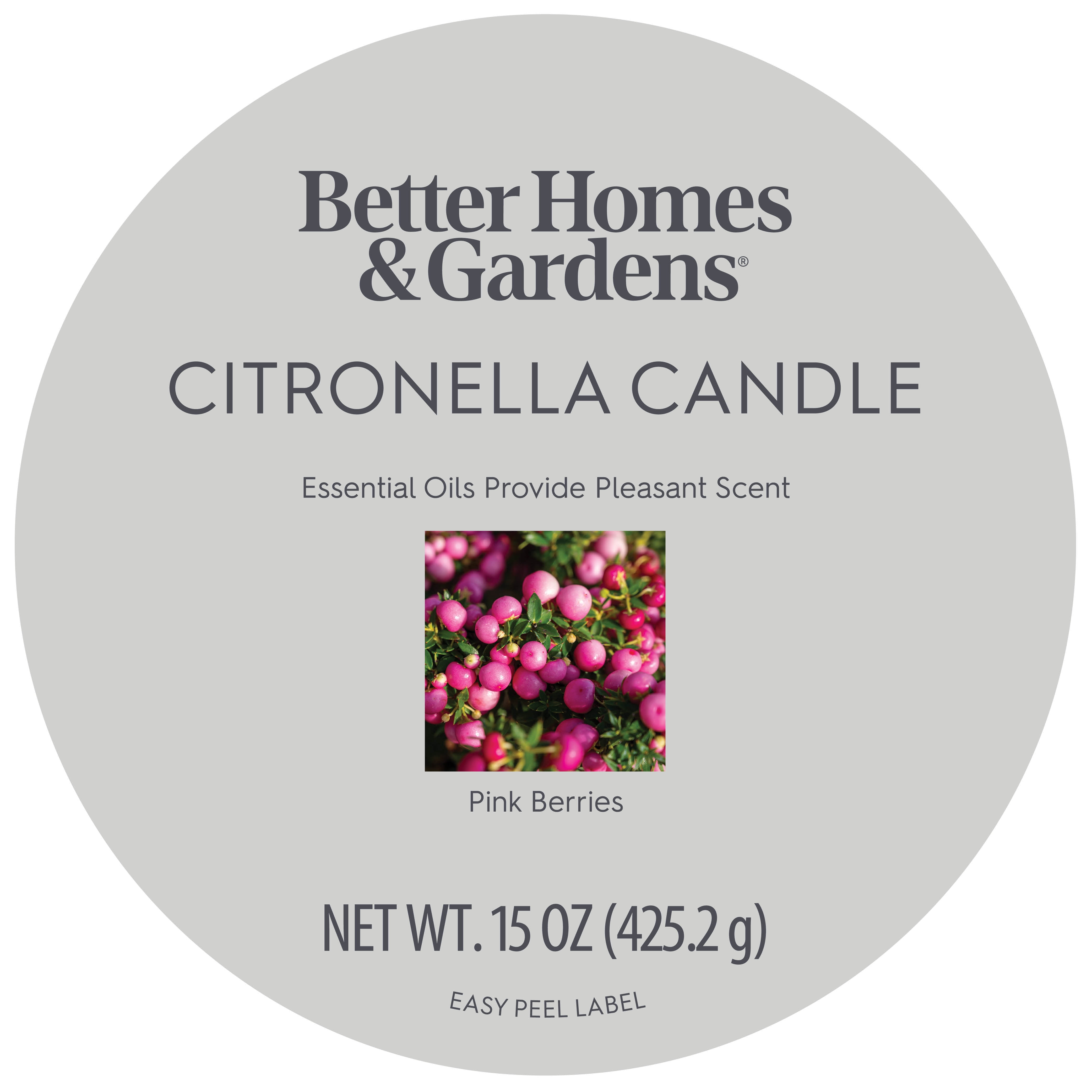 Better Homes & Gardens Ribbed 15 oz Single-Wick Pink Berries & Citronella Outdoor Jar Candle