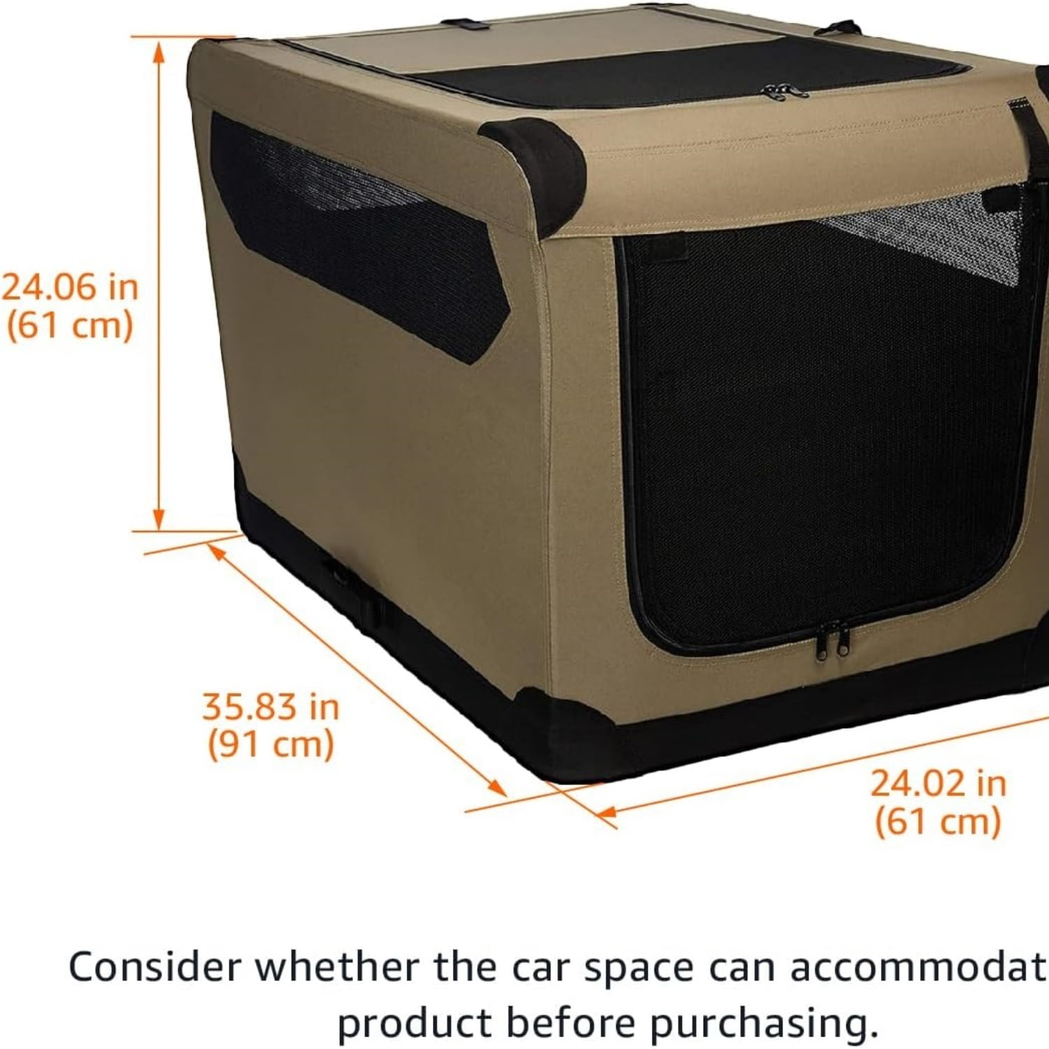 Portable Folding Soft Dog Crate for Cat, Dog, Rabbit, Double Door with Mesh Ventilation, Collapsible, Easy to Set Up, Large 36" x 24" x 24", Tan