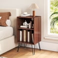 thumbnail image 3 of Topbuy Home Record Player Stand w/ Storage 3-Tier Vinyl Record Storage Cabinet Turntable Stand w/ Charging Station Open Shelf & 4 Dividers Walnut, 3 of 10