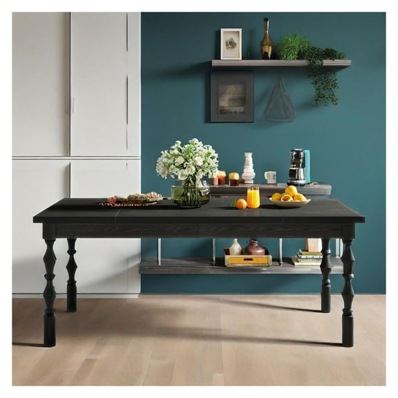 Wood Black Dining Table for 4-6 People, 62' Farmhouse Large Rectangle Kitchen Table, Modern Dinner Table Kitchen & Dining Room Furniture