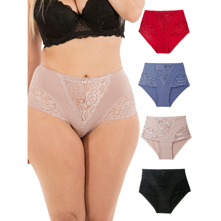 B2BODY Women's Panties Lace High Waisted Briefs Small to Plus Sizes Multi- Pack 