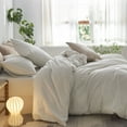 thumbnail image 2 of MooMee Striped Duvet Cover Set Cal-King 100% Washed Cotton Linen Like Textured Breathable 3-Piece (White& Sage Green Wide Stripes), 2 of 6