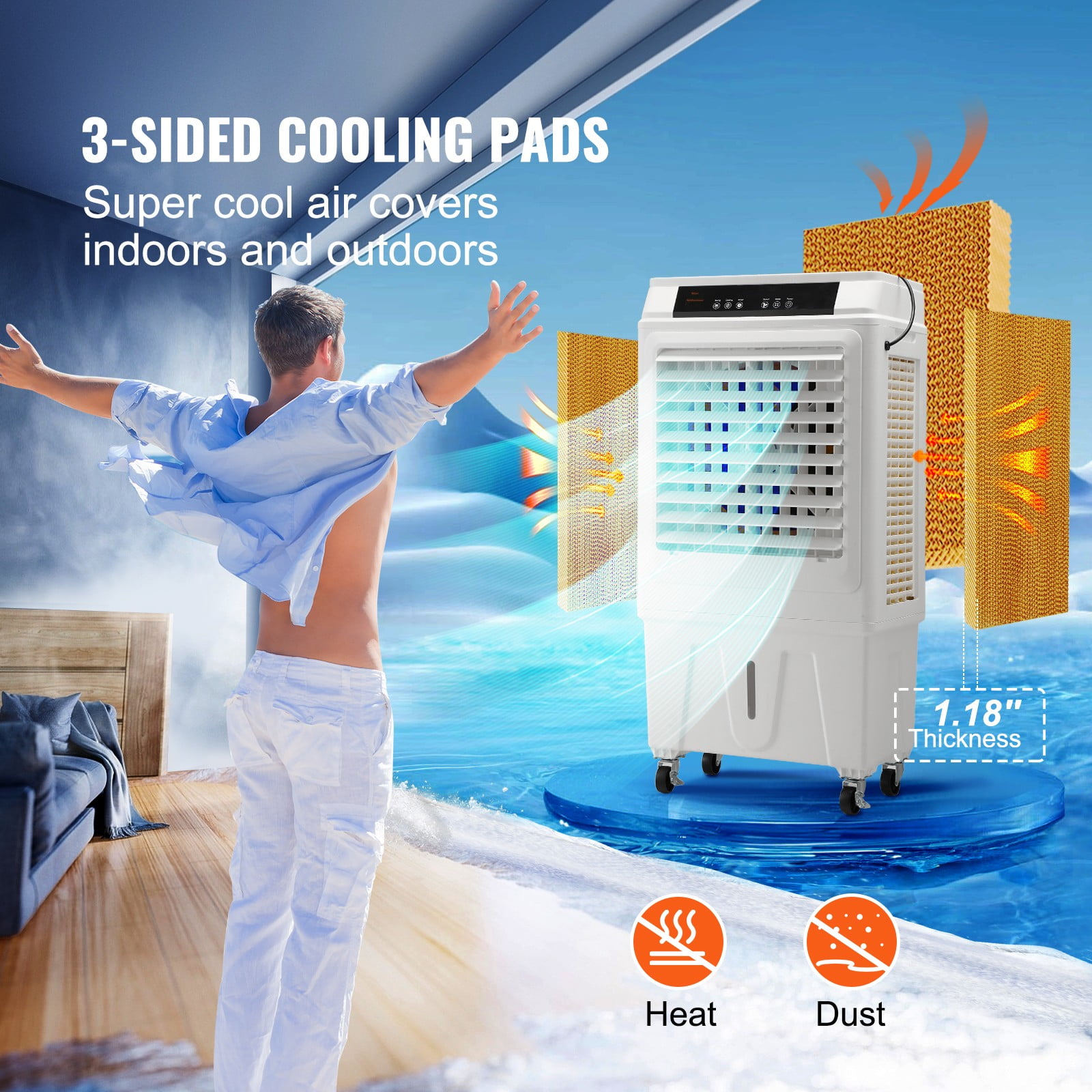 BENTISM 3-in-1 Evaporative Cooler, 9 Gal/34 L Portable Air Cooler 3100 CFM Swamp Cooler with Remote Control 12 H Timer Air Cooler, 3 Wind Speeds for Outdoor Indoor Use