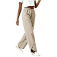 thumbnail image 7 of XPMWRP Women Elastic High Waist Big Patch Pocket Denim Wide Leg Pants Front Split Ankle Loose Lightweight Jeans Casual Walking Vacation Trousers Khaki XXL, 7 of 7