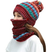 Sinhoon Womens Beanie Hat Scarf Set Girls for Winter Slouchy Knit Skull Cap Neck Warmer Fleece Lined Pom