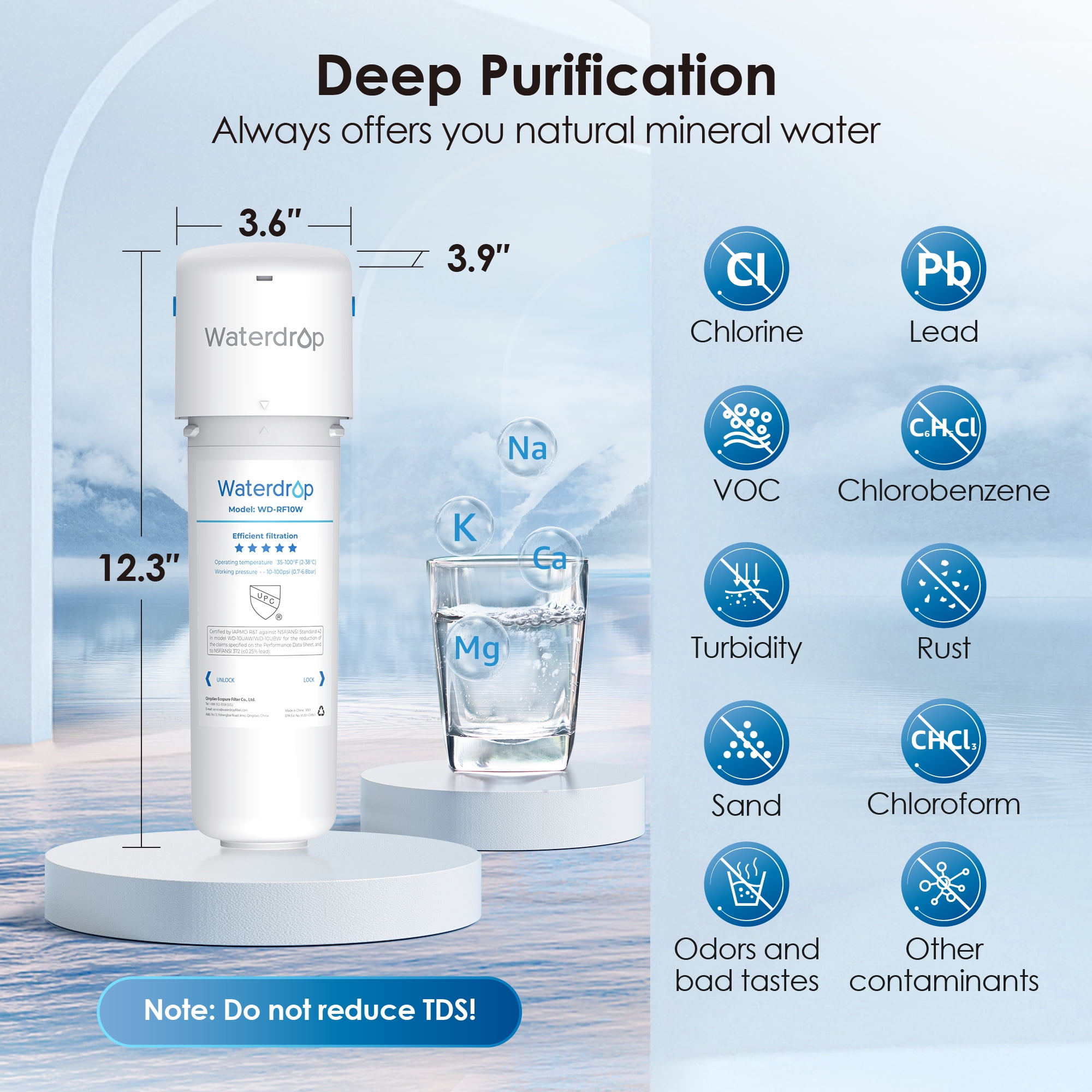 Waterdrop 10UAW Under Sink Water Filter System,8K Gallons ,NSF/ANSI 42 Certified, Reduces PFAS, PFOA/PFOS, Lead, Chlorine, Bad Taste & Odor