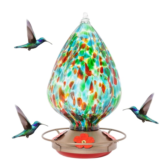 MEKKAPRO Glass Hummingbird Feeder, Hanging Hummingbird Feeders for Outdoors, 4 Feeding Ports, Glass Hummingbird Feeders for Outdoo