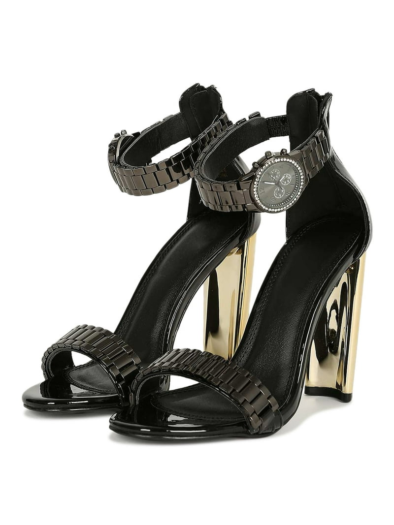Women Open Toe Watch Link Cuff Chunky Heel Sandal 19377