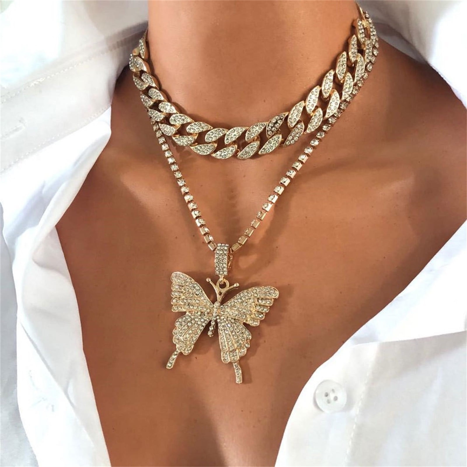 Buy Diamond Butterfly Necklace With Baguette Cubic Zirconia Diamonds Online  in India - Etsy