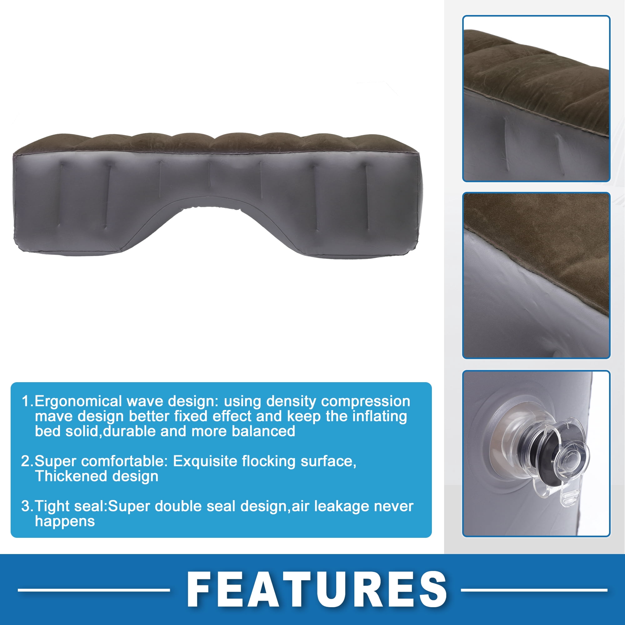 Unique Bargains Car Mattress Sleeping Mat Comfortable Rear Seat Air Bed Gap Pad for Napping Travel Deep Brown Gray