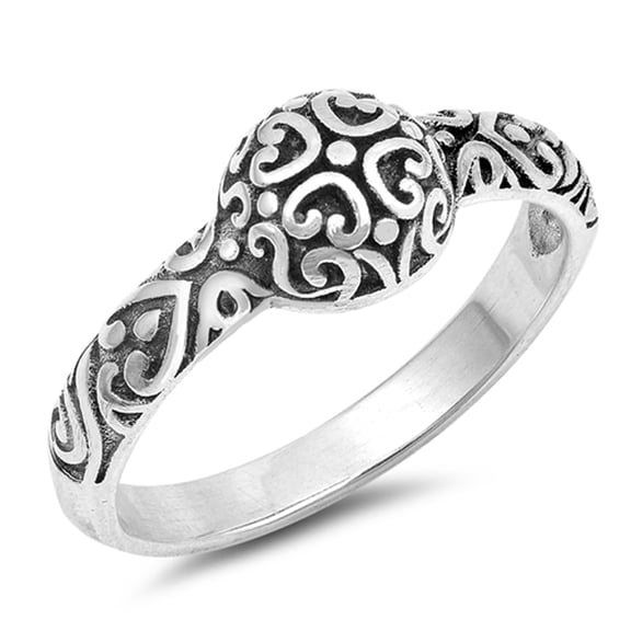Oxidized Heart Swirl Filigree Celtic Ring .925 Sterling Silver Band Jewelry Female Male Size 8