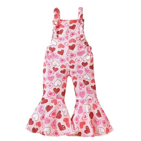 

Sunisery Kids Toddler Girls Valentine s Day Jumpsuit Heart Sleeveless Strap Bell Bottoms Bodysuit Overall Romper Pants Pink 12-18 Months