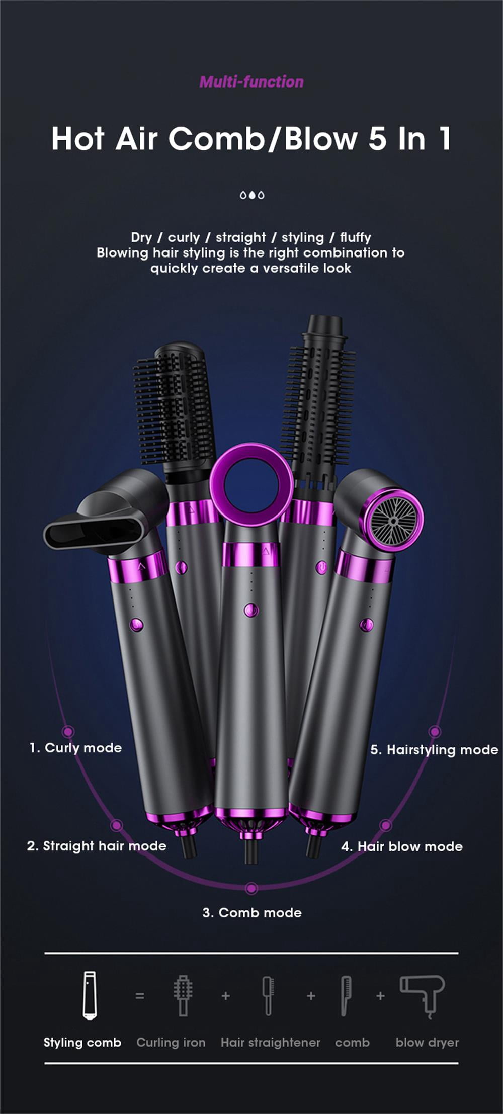 5 in 1 Electric Hair Dryer Hair Straightener Styling Brush Set