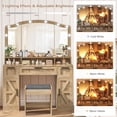 thumbnail image 4 of FANGSUM Farmhouse Vanity Desk with Large Lighted Mirror and 10 Lights, 43.3" Glass Tabletop Makeup Vanity with 3 Drawers, Large Vanity Tabel Set with Long Shelf, 2 Cabinets and Stool, 4 of 7