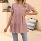 thumbnail image 2 of Camiseta de mujer con cuello redondo, manga corta con volantes, Color puro, holgada, elegante, Jersey de verano, 2 of 6
