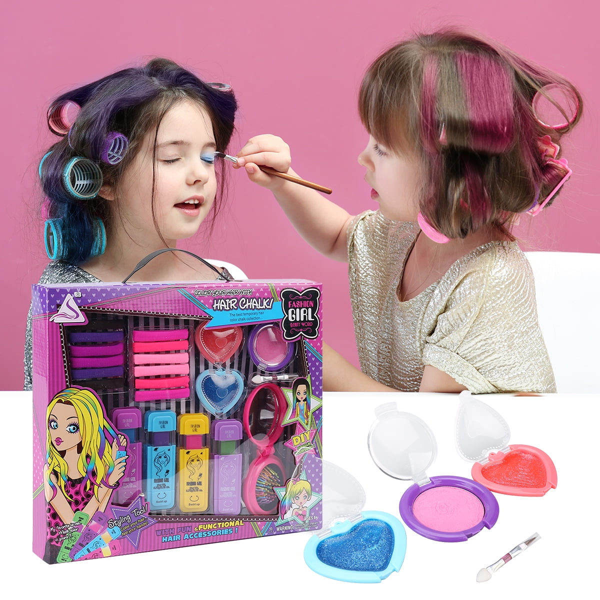Shinehalo J-507 Portable Styling Temporary Hair Chalk Set Non-Toxic Dye Hair  Coloring Stick with Glittering Eye Shadow Comb Mirror Blusher Lip Gloss  Rubber Band Brush Accessories 21 Pcs Cosmetic Sets 