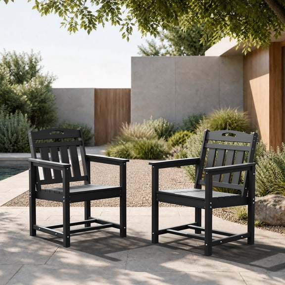 MUCHENGHY Set of 2 HDPE Patio Dining Chairs, Heavy-Duty Outdoor Armchairs, Black